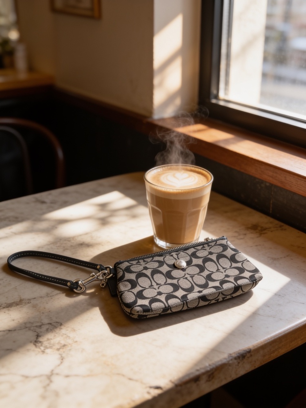 Coach Black and Grey Signature C Canvas Wristlet